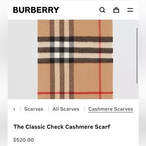 NWOT Classic Burberry Cashmere Scarf